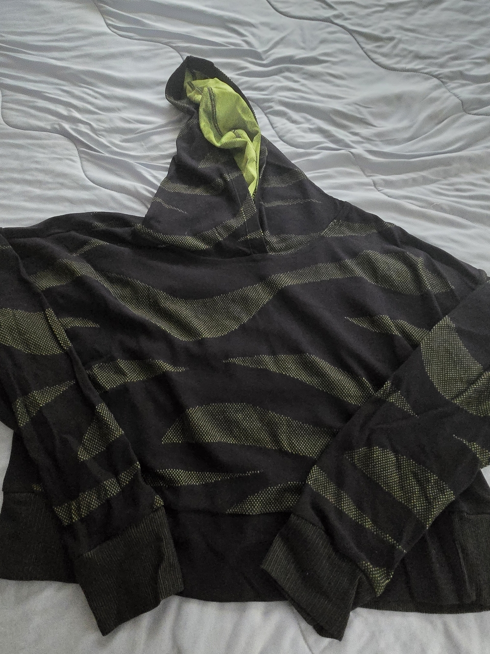 Fabletics Black and Olive Hooded Cropped Hoodie